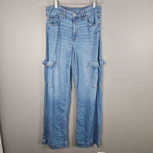 Super Baggy Super High Rise Wide Leg American Eagle Jeans Size 8 XLong - Picture 1 of 5